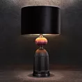 Lampa stołowa do pokoju czarno, bordowa GIANA o szklanej tłoczonej podstawie i welwetowym abażurem