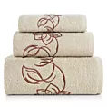 Zestaw ręczników bawełnianych na prezent 3 szt kolor beżowy, brązowy z haftem uroczych kwiatów 400 g/m2 LILA