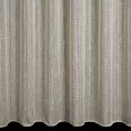 Firana szyta na taśmie 5 cm beżowa z etaminy przeplatanej delikatnie połyskującą nicią tworzącą pionowe, nieregularne paseczki