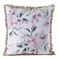 Poszewka na poduszkę 45x45 cm z tkaniny wodoodpornej biało, różowa idealna na taras oraz balkon zdobiona nadrukiem kwiatów i frędzli GARDEN
