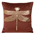 Poszewka na poduszkę 45x45 cm welwetowa kolor ceglasty z nadrukiem złotej ważki BLINK16