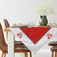 Obrus na stół 85x85 cm czerwono, biały welwetowy NOEL z motywem skandynawskim