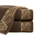 Ręcznik do rąk 30x50 cm bawełniany kolor brązowy,złoty z żakardową bordiurą w liście 400 g/m2 AGIS