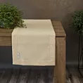 Bieżnik na stół złoty 40x200 cm o płóciennym splocie BIANCA 1 z dodatkiem błyszczącej nici wykończony podwójną listwą na brzegach