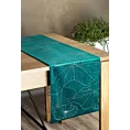 Bieżnik na stół ciemnoturkusowo, złocisty 35x140 cm welwetowy BLINK 15 z liśćmi lilii wodnej