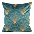 LIMITED COLLECTION  Poszewka LOTOS 1 z welwetu z dużym wzorem wachlarzy w stylu art deco HARMONIA TURKUSU