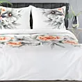 Pościel 220x200 cm bawełniana kolor biały, jasnopomarańczowy zdobiona nadrukiem kwiatów DIVA