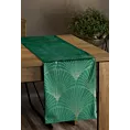 Bieżnik na stół ciemnozielono, złoty 35x180 cm welwetowy BLINK 14 z dużym wzorem wachlarzy w stylu art deco