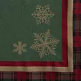 Bieżnik na stół zielono, czerwony 90x90 cm gobelinowy STAR z motywem złotych śnieżynek i ozdobnej kantą kraty