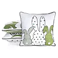 Poszewka na poduszkę 45x45 cm welwetowa biało, zielona z nadrukiem króliczków WIOSNA 4