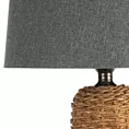 Lampa stołowa do kuchni szaro, jasnobrązowa ARLO w stylu boho z plecionej podstawy i matowego abażuru