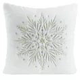 Poszewka na poduszkę świąteczna 45x45 cm biało, szampańska z przyjemnego futerka zdobiona haftem śnieżynki