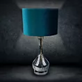 Lampa stołowa ADA na szklanej podstawie z turkusowego szkła z welwetowym abażurem