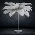 Lampa stojąca do salonu srebrna FERI na metalowej podstawie z niezwykle efektownym abażurem z naturalnych strusich piór