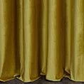 Zasłona szyta na taśmie 5 cm musztardowa z tkaniny welwetowej w pionowe prążki, wykończona obciążnikiem