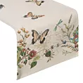 Bieżnik na stół naturalno, czerwony 45x140 cm gobelinowy z nadrukiem letnich kwiatów z motylami