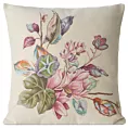 Poszewka na poduszkę 45x45 cm gobelinowa naturalno, różowa z kwiatowym motywem GOB