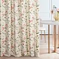 Zasłona szyta na flexach beżowo różowa z tkaniny o naturalnym splocie z nadrukowanym kwiatowym wzorem
