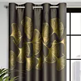 Zasłona brązowa ze złotym wzorem liści ginko, zaciemniająca 140x250 cm przelotka - HARMONY