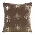 Poszewka na poduszkę 45x45 cm welwetowa, ciemnobeżowo złocista z motywem pszczół BILNK