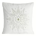 Poszewka na poduszkę świąteczna 45x45 cm biało, szampańska z przyjemnego futerka zdobiona haftem śnieżynki