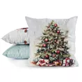 Poszewka na poduszkę 45x45 cm welwetowa zielono, czerwona z motywem choinki świątecznej