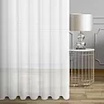 Firana szyta na taśmie 5 cm biała z delikatnej tkaniny z lekkim połyskiem o niestandardowej wysokości, wykończona obciążnikiem