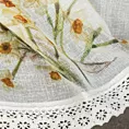 Zazdrostka FLORA z etaminy zdobiona nadrukiem narcyzów i koronką 60x150 cm
