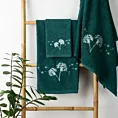 Zestaw ręczników bawełnianych na prezent 3 szt kolor ciemnozielony , srebrny z haftem kwiatów 400 g/m2 MOLI