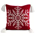 Poszewka na poduszkę 45x45 cm świąteczna czerwono biała o plecionej strukturze z chwostami