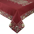 Obrus czerwono, zielony 140x180 cm gobelinowy zdobiony żakardowym wzorem drzewka - kolekcja AMAROSA