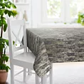 Obrus szyty grafitowo złocisty z grubej, welwetowej tkaniny z efektem przecieranego wzoru, zdobiona delikatnie połyskującym nadrukiem