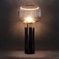Lampa stołowa do salonu czarno, grafitowa LUKA o marmurowej podstawie i szklanym tłoczonym kloszem