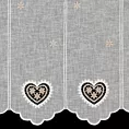 Tkanina firanowa zazdrostka z etaminy zdobiona haftowanymi ażurowymi sercami