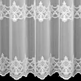 Firana szyta na taśmie fala biała z matowej tkaniny z efektem deszczyku ozdobionej ornamentowym haftem