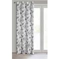 Zasłona naturalno, szara w stylu eko w piękny wzór kwiatów 140x260 cm przelotka - FRIDA