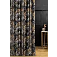 Zasłona szyta na taśmie 5 cm czarno grafitowa miękka, welwetowa, z błyszczącym nadrukowanym motywem botanicznym i złotymi elementami