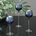 Świecznik szklany VERRE na wysmukłej nóżce z granatowym kielichem