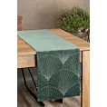 Bieżnik na stół ciemnomiętowo, złoty 35x140 cm welwetowy BLINK 14 z dużym wzorem wachlarzy w stylu art deco