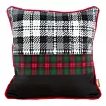 Poszewka na poduszkę 45x45 cm welwetowa, czarno czerwona z motywem kratki i wypustką na brzegach SANTA
