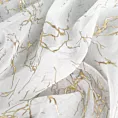 Firana biało, szampańska zdobiona nadrukiem marmurku, 140x250 cm złote przelotki MARTA