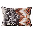 Poduszka 30 x 45 cm welwetowa beżowo, pomarańczowy z nadrukiem zebry i wypustką na brzegach, dwustronna CEBRA