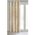 Zasłona beżowo, szampańska z metalicznym nadrukiem egzotycznych liści z welwetu 135x250 przelotka - ODETA
