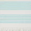 Ręcznik kąpielowy 90x170 cm bawełniany kolor turkusowy,biały z nadrukiem kontrastujących paseczków i frędzli 350 g/m2 KORFU