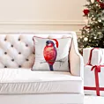 Poszewka na poduszkę świąteczna 45x45 cm biało, czerwona zdobiona nadrukiem Mikołaja z Reniferami