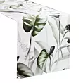 Bieżnik na stół biało, oliwkowy 40x140 cm welwetowy ELLEN zdobiony nadrukiem liści monstery DESIGN 91