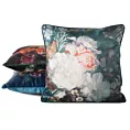Poszewka na poduszkę 45x45 cm welwetowa kremowa zdobiona nadrukiem kwiatów i elegancką lamówką VELVET 111