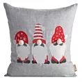 Poszewka na poduszkę świąteczna 45x45 cm srebrno, czerwona zdobiona haftowanym motywem skrzatów