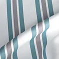 Zasłona szyta na tunelu jasnokremowo turkusowa z tkaniny o naturalnym splocie z nadrukowanym wzorem w pasy