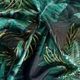 Zasłona welwetowa czarno, zielona ze wzorem egzotycznych liści 140x250 cm przelotka - DAVOS
